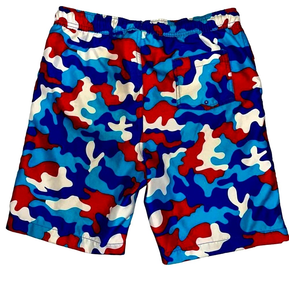 Lands'‎ End Boys Red White Blue Camo Swim Trunks Husky Size L 14H-16H